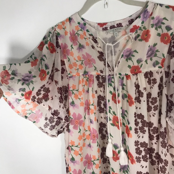 Lucky Brand Floral Short Sleeve Top Size Medium - Picture 2 of 7